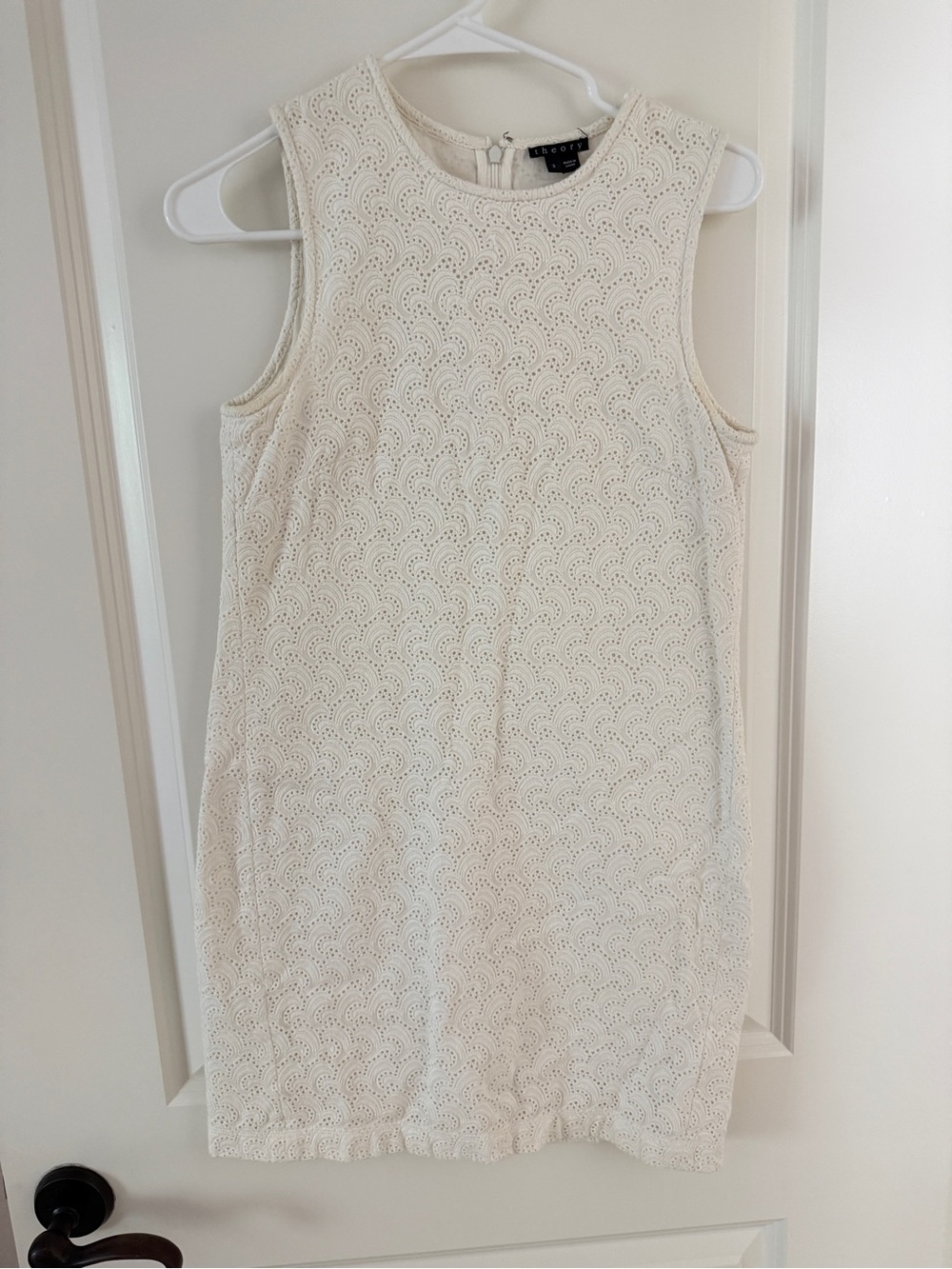 Theory Cream Eyelet Sleeveless Shift Dress